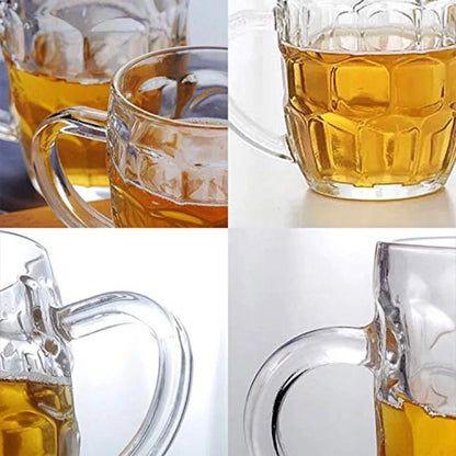 Set of 6 Large Glass Beer Mugs