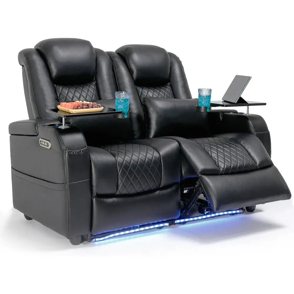 Black Theater Recliners with 7-Color Ambient Lighting