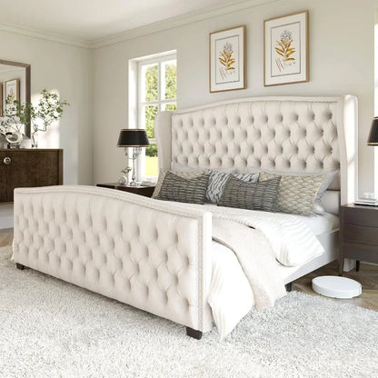 Velvet Upholstered Queen Size Platform Bed Frame