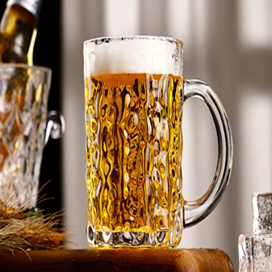 Set of 6 Large 18 Oz Glass Beer Mugs with Handle and Straw Solid Clear Drinking Glassware Designed for Freezer Use Ideal for Se