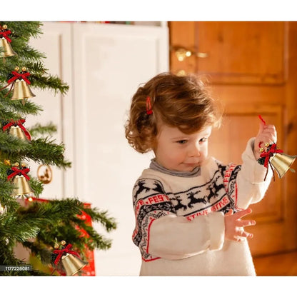 6pcs Gold Christmas Bells with Red Bow