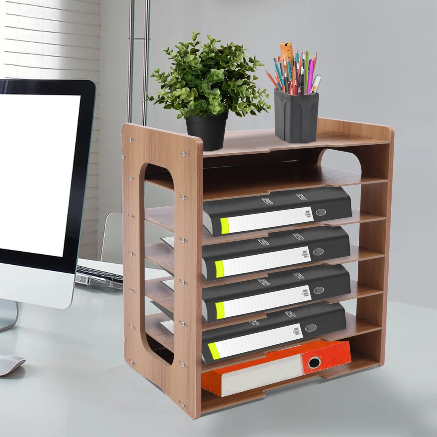 7-Tier Wood Office Organizer for Desktop