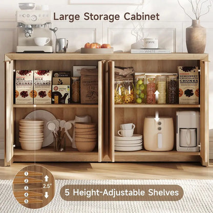 Modern Fluted Sideboard with 4 Doors and 5 Adjustable Shelves