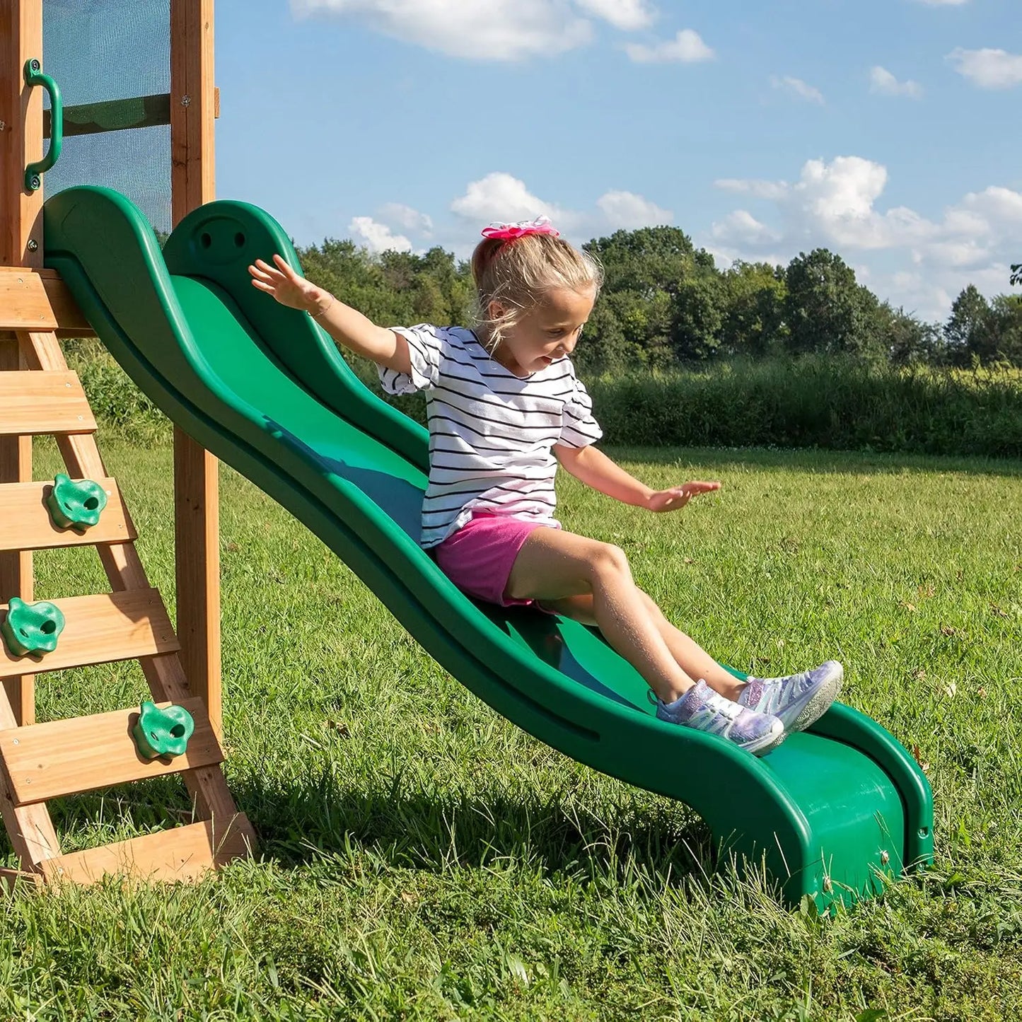 Buckley Hill Cedar Wood Swing Set with Wave Slide
