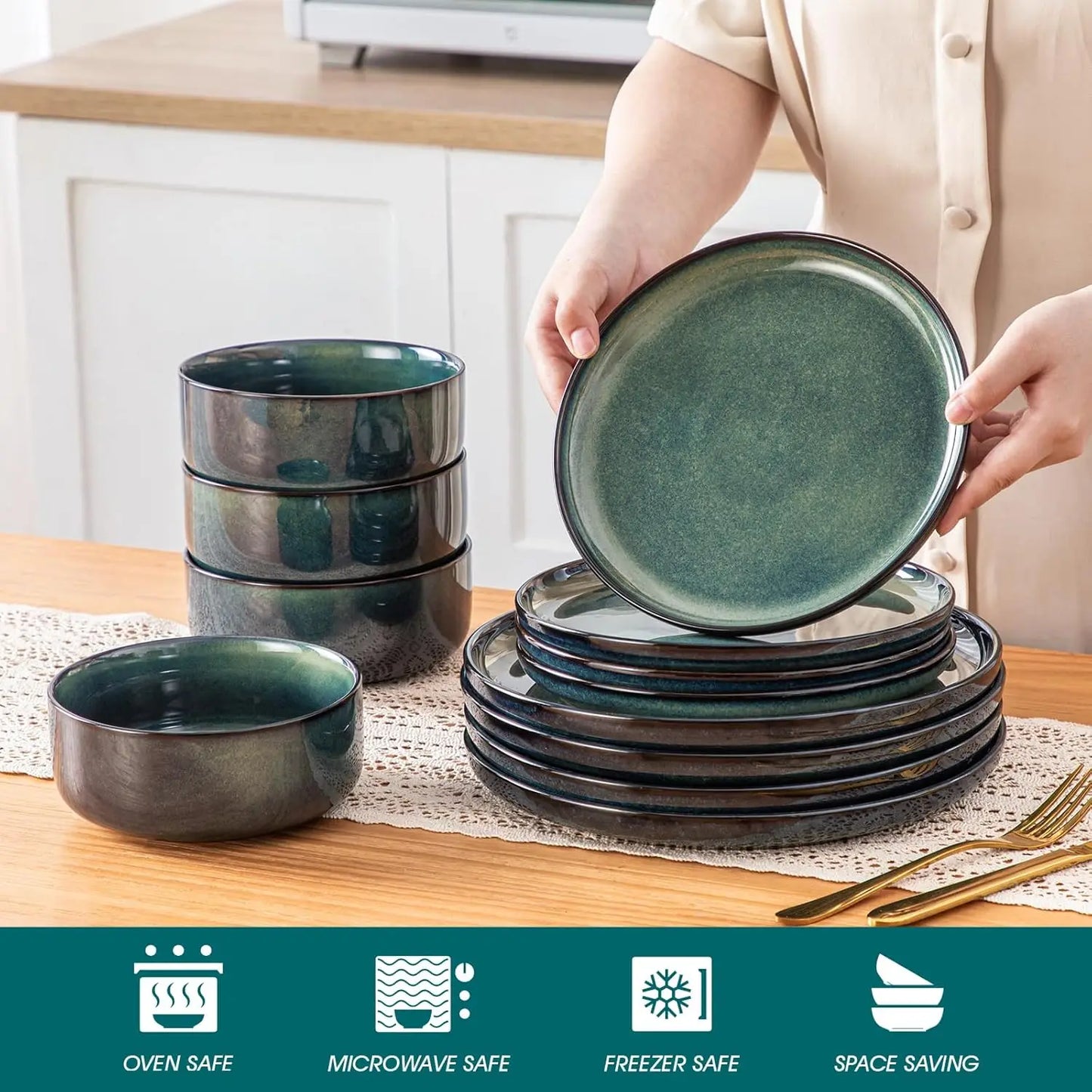 Starry Green Dinnerware Sets for 4