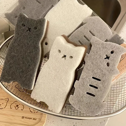 Innovative 4pcs Cute Cat Sponge Set for Kitchen