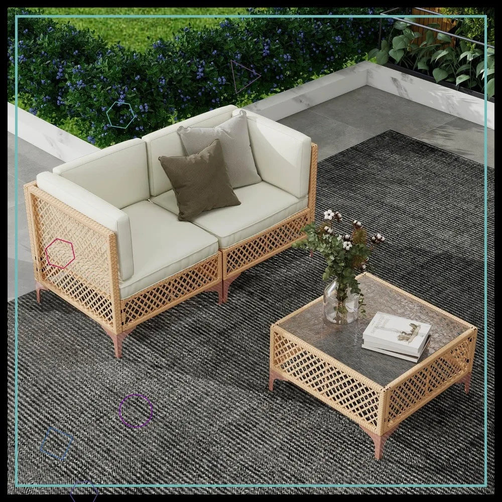 3 pcs-Outdoor Wicker Patio Set