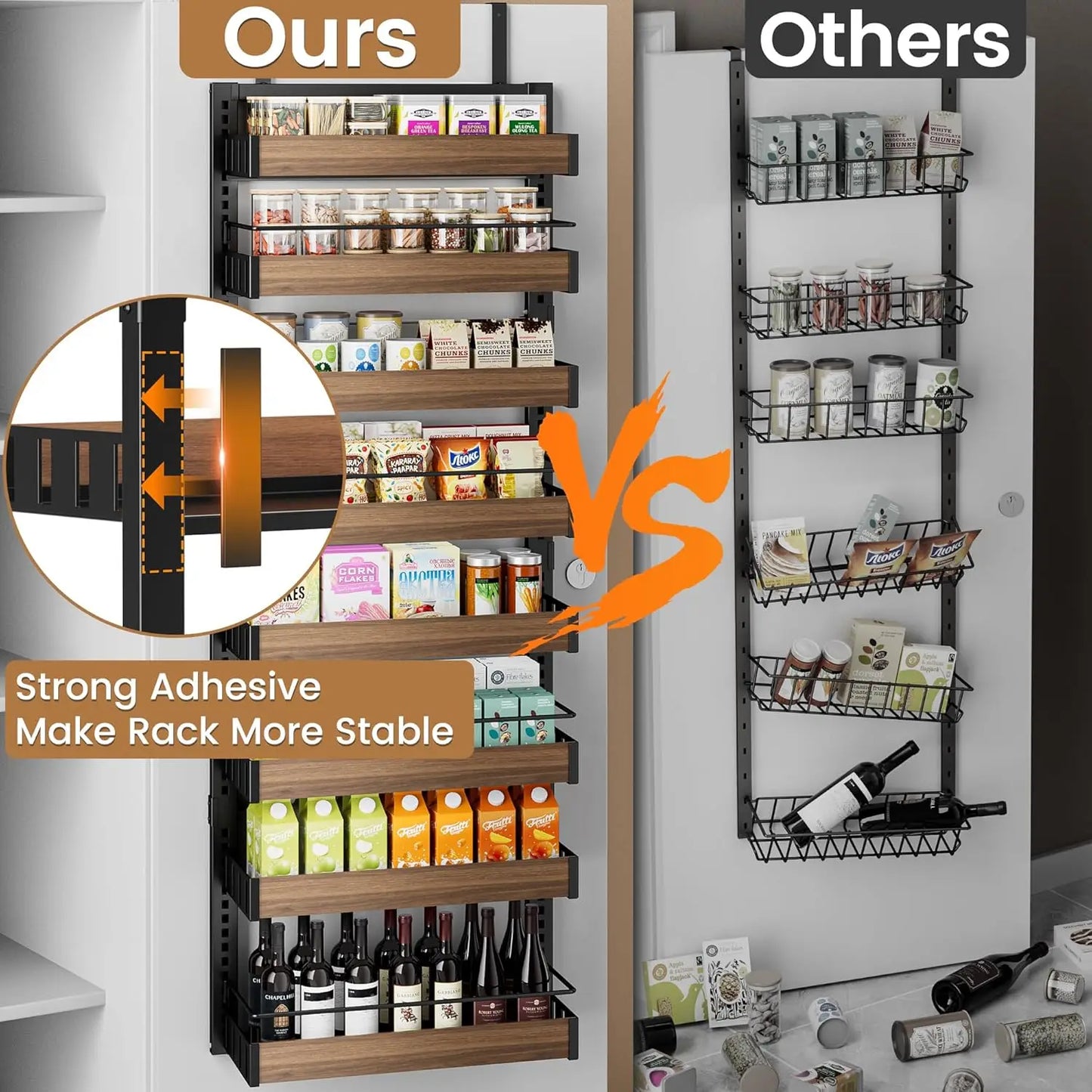 8 Tier Pantry Spice Rack, Wall Mount or Hanging with Adjustable Baskets