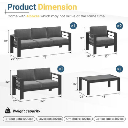 Gray Oversized Deep Seating Metal Patio Furniture Set