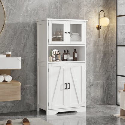Kitchen Pantry Cupboard with Tempered Glass Doors