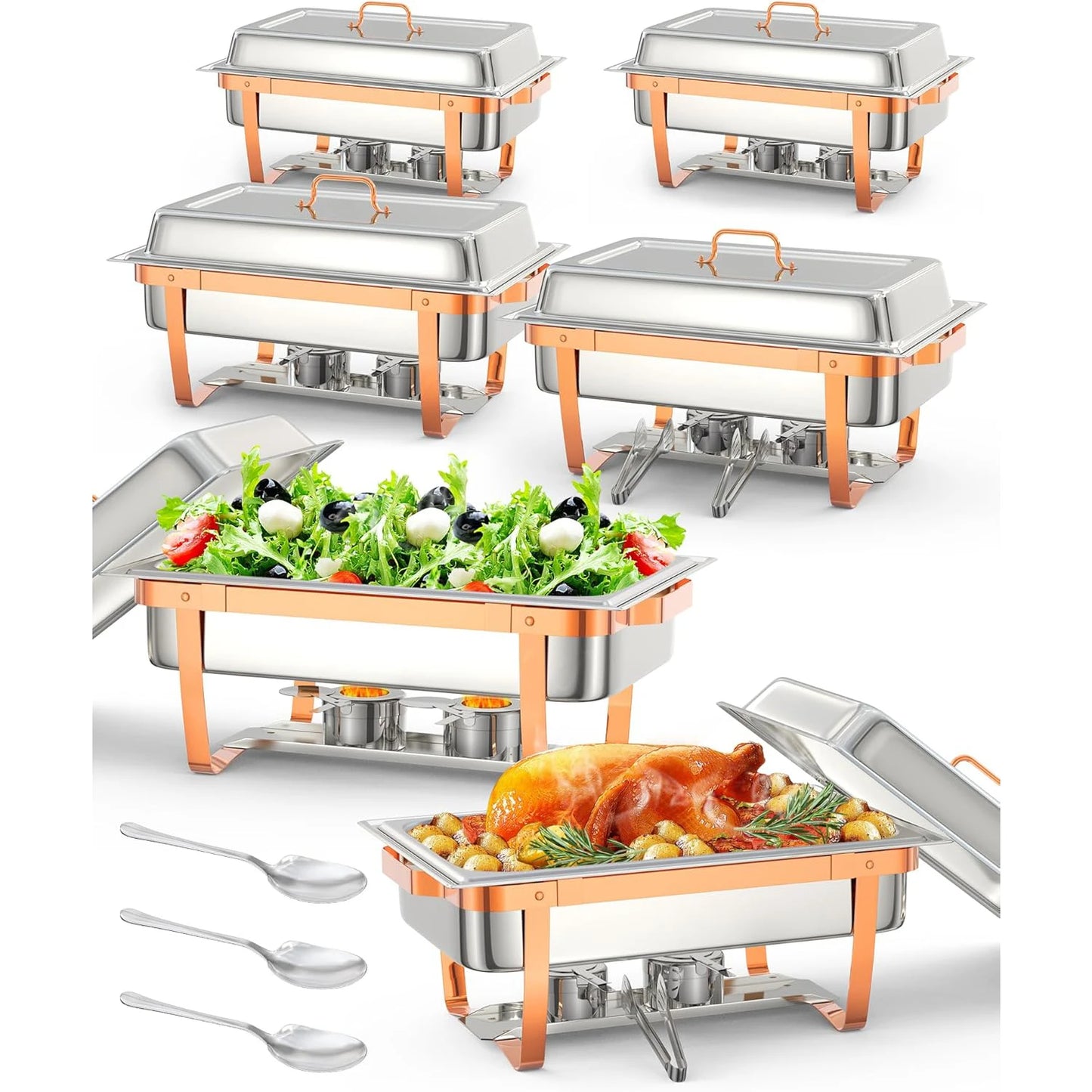 6 Pack-Chafing Dishes for Buffet Stainless Steel Chafers and Buffet Warmers Sets