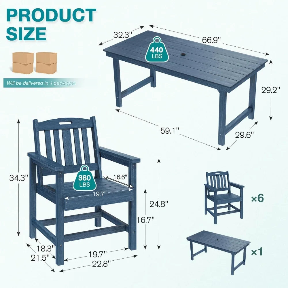 7Pc HIPS Patio Dining Set with Seating for Six