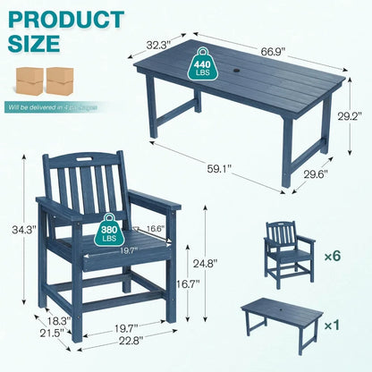 7Pc HIPS Patio Dining Set with Seating for Six