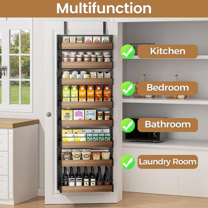 8 Tier Pantry Spice Rack, Wall Mount or Hanging with Adjustable Baskets