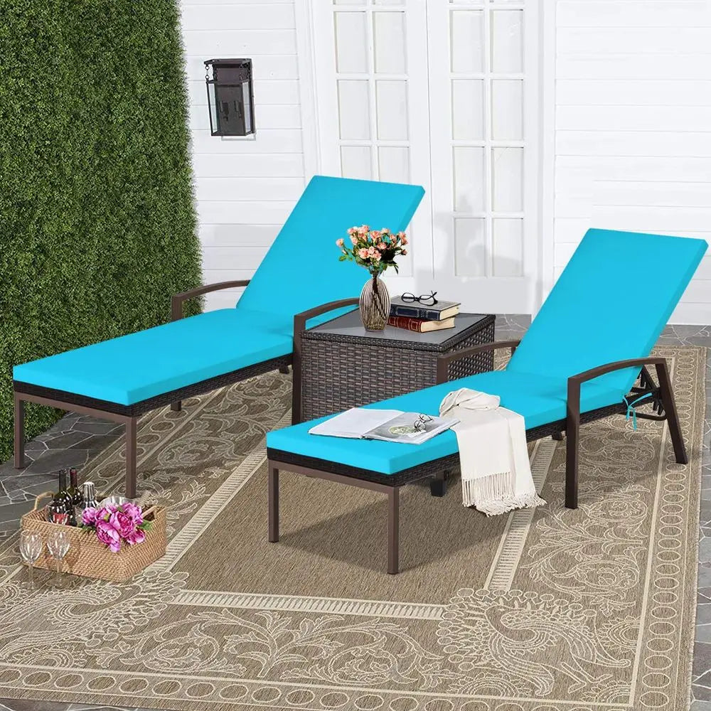 2 PCS Outdoor Reclining Chaise with Cushions and Armrest