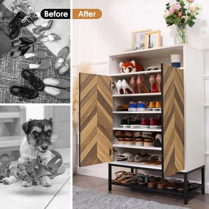 Shoe Cabinet with Doors, 24 Pairs capacity and 3 Adjustable Shelves