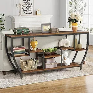 70.9" Rustic Sofa Table with Shelves