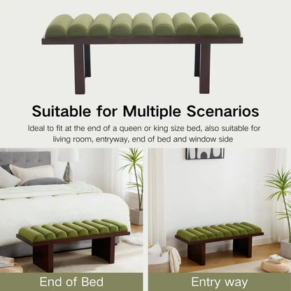 Green Velvet Upholstered Cylindrical End of Bed Bench