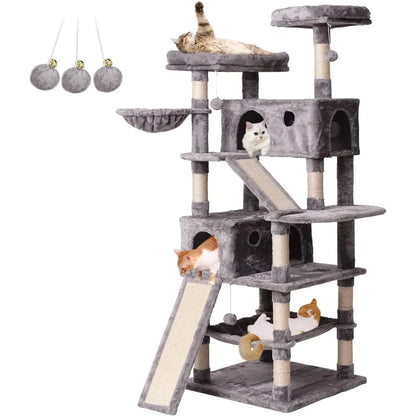 70.1 in, Multi Level Cat Scratching Post with Condos