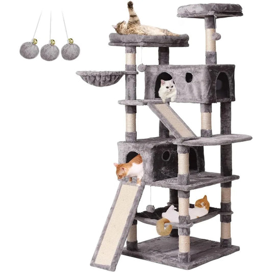 70.1 in, Multi Level Cat Scratching Post with Condos
