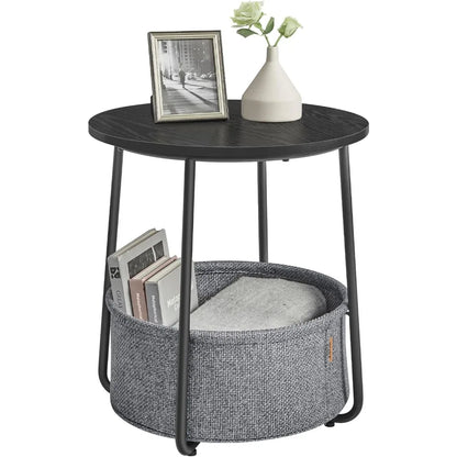 Modern Round Side Table, with Fabric Basket