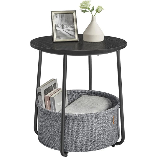 Modern Round Side Table, with Fabric Basket