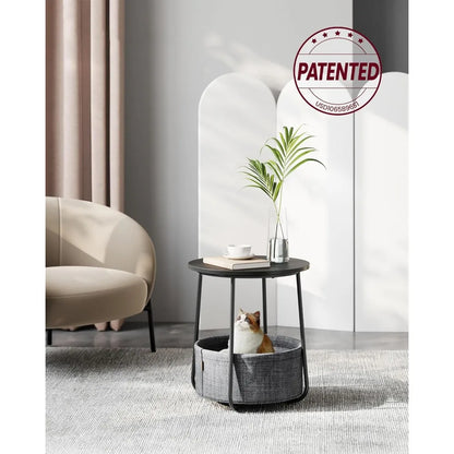 Modern Round Side Table, with Fabric Basket