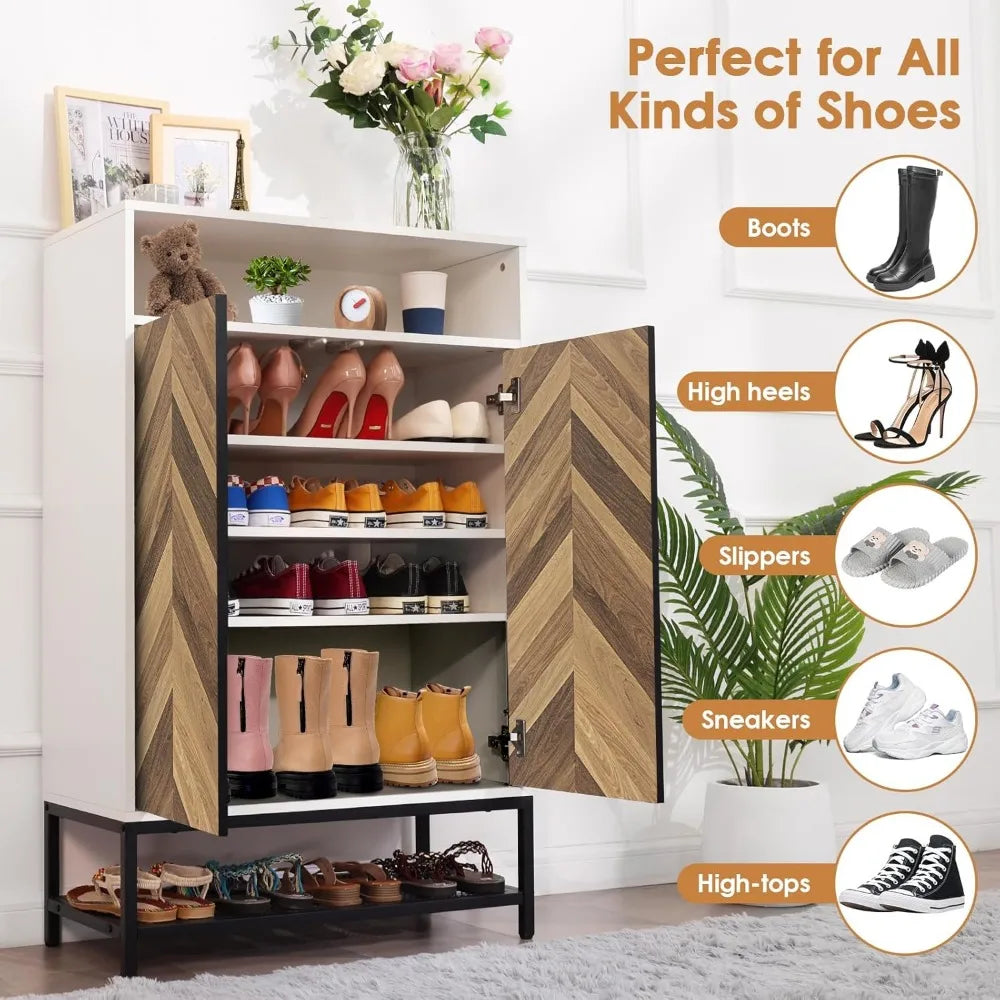 Shoe Cabinet with Doors, 24 Pairs capacity and 3 Adjustable Shelves