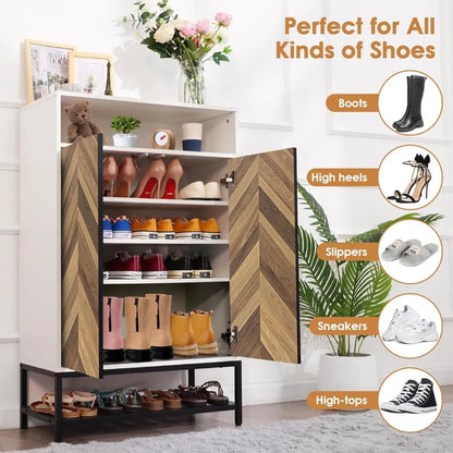Shoe Cabinet with Doors, 24 Pairs capacity and 3 Adjustable Shelves