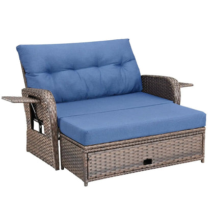 Oversize Wicker Lounger Recliner with Ottoman