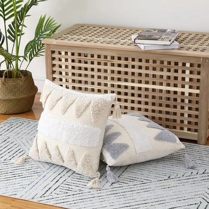 Bohemian Pillow Cover Beige with Fringe for Home Decoration