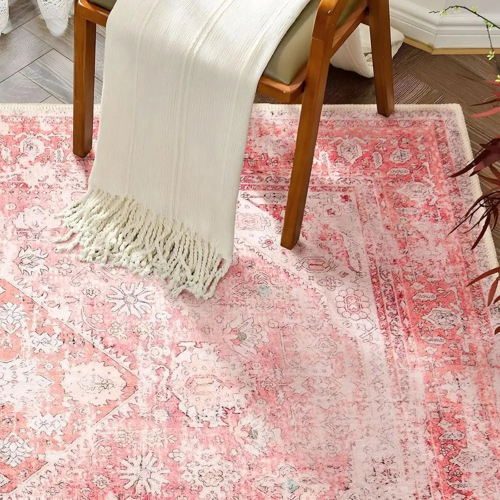 3x5ft Washable Bohemian Pink Area Rug for Girls
