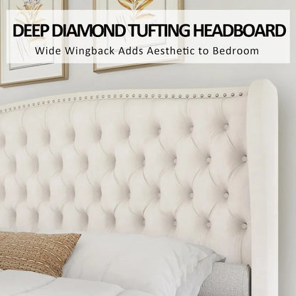 Velvet Upholstered Queen Size Platform Bed Frame