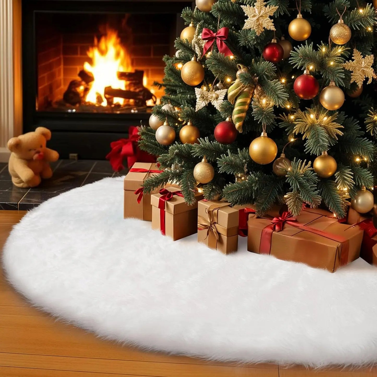 36inch White Plush Christmas Tree Skirt-6 Pieces
