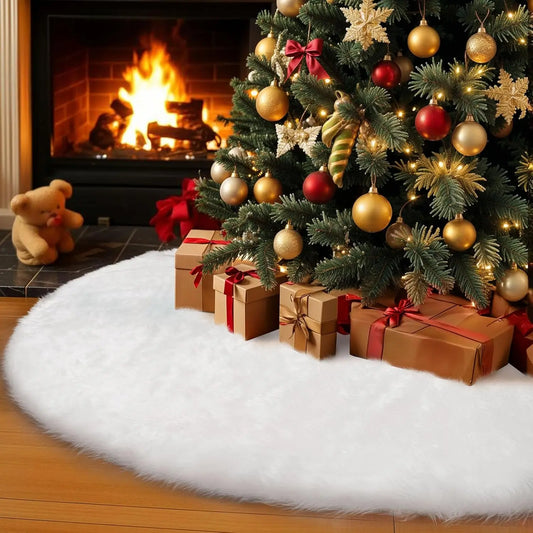 36inch White Plush Christmas Tree Skirt-6 Pieces