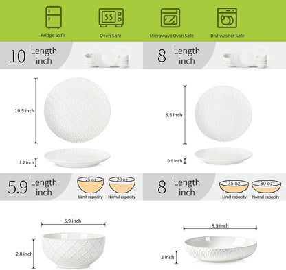 Embossed Ceramic Dinnerware Set for 4