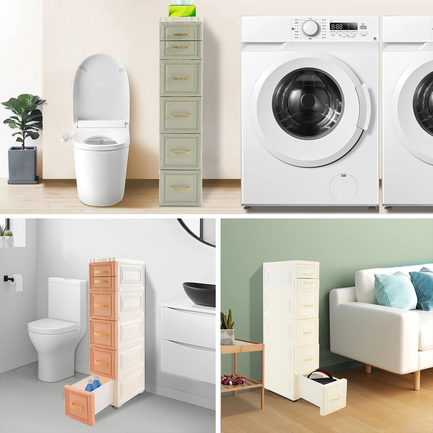 Narrow Storage Cabinet with Movable Wheels