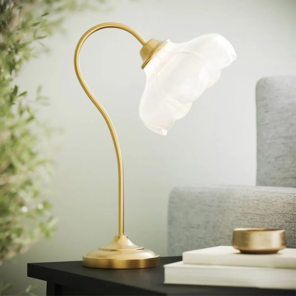 19in Gold Metal Table Lamp with Glass Petal Shade