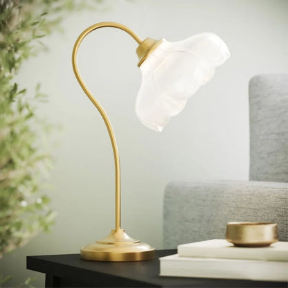 19in Gold Metal Table Lamp with Glass Petal Shade