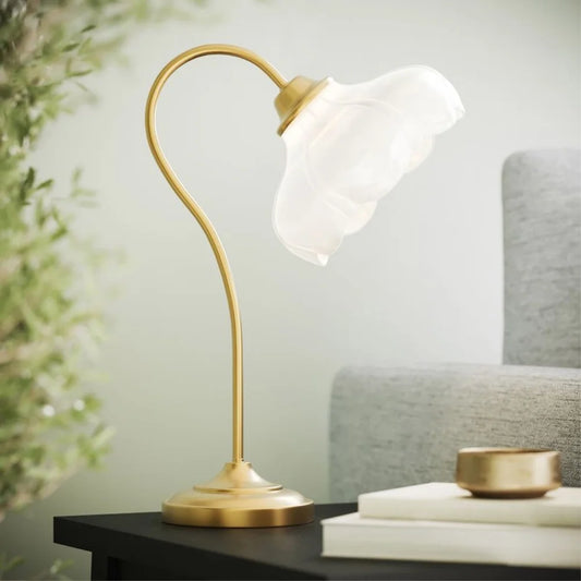 19in Gold Metal Table Lamp with Glass Petal Shade
