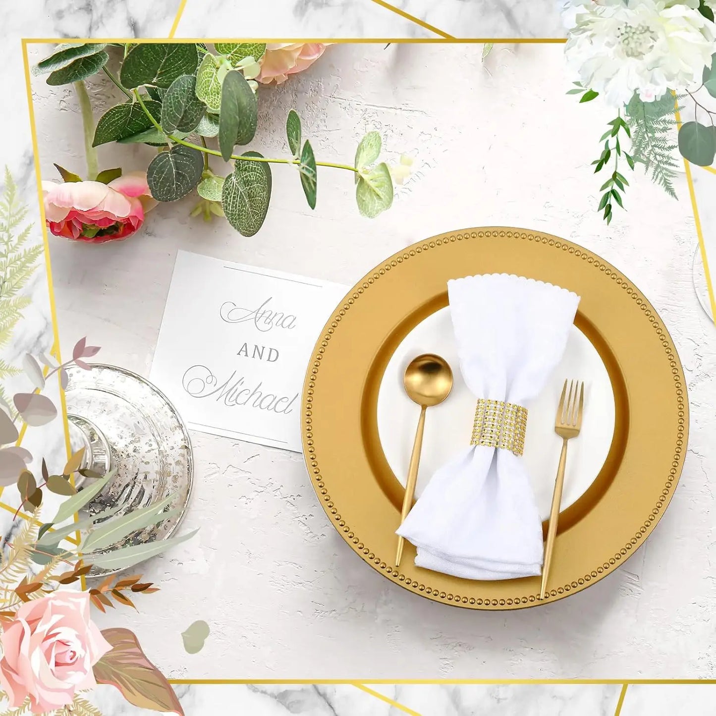100 Pcs Charger Plates/Napkin Rings Included