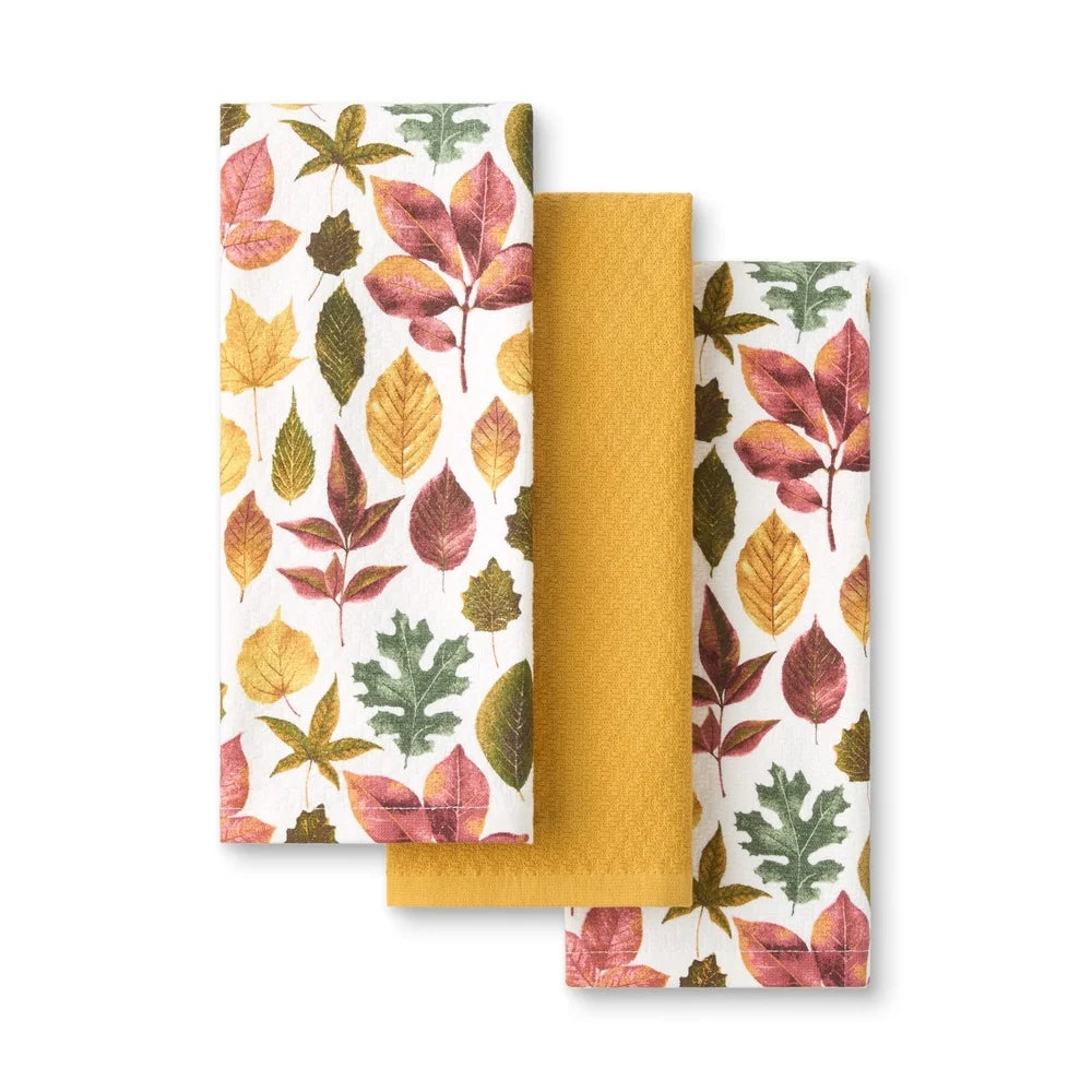 Autumn Harvest Kitchen Towel Set 3-Pack 100% Cotton for Fall and Thanksgiving