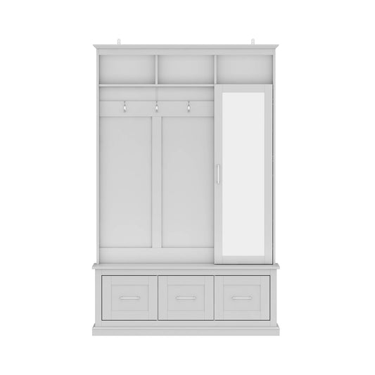 Modern 5-in-1 Hall Tree with Shoe Bench & Mirror Door
