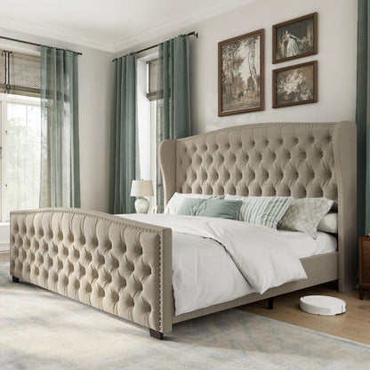 Velvet Upholstered Queen Size Platform Bed Frame