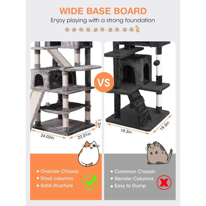 70.1 in, Multi Level Cat Scratching Post with Condos