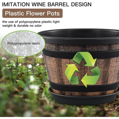 12 inch-Barrel Planter Pots Set of 4