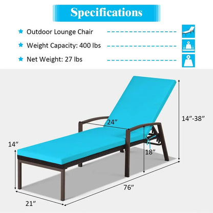 2 PCS Outdoor Reclining Chaise with Cushions and Armrest