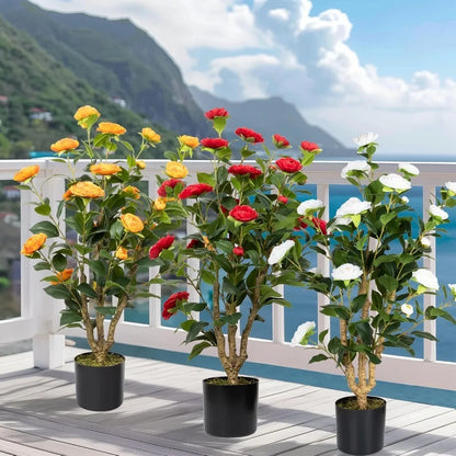 3FT Faux White Camellia Flower Tree-2Pack