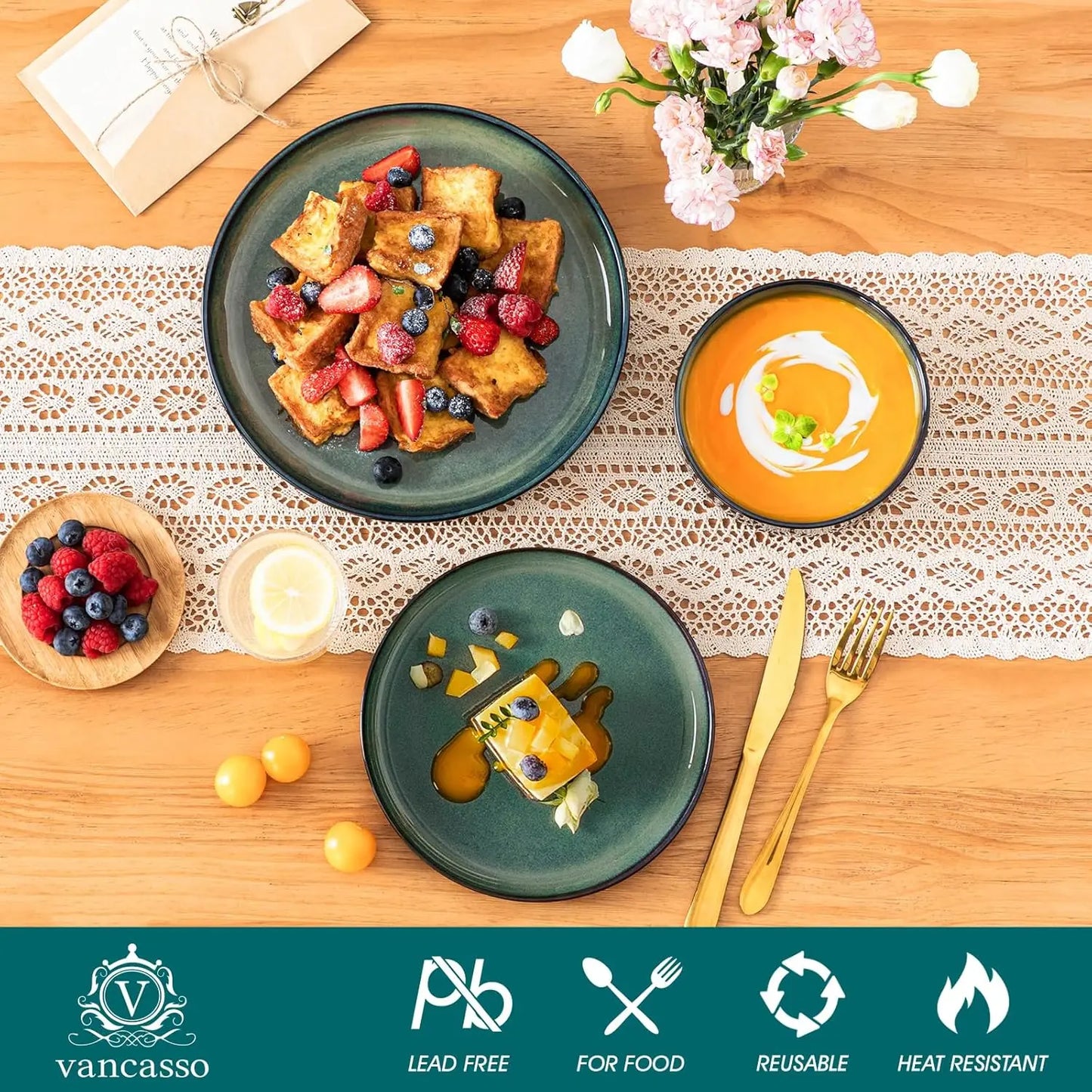 Starry Green Dinnerware Sets for 4