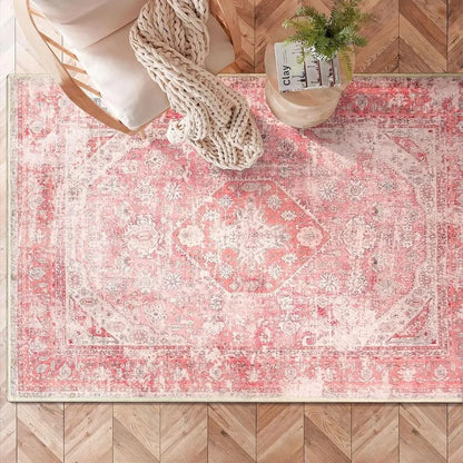 3x5ft Washable Bohemian Pink Area Rug for Girls